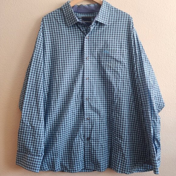 Tommy Bahama Shirt Mens 2XL Blue Check Button Up Long Sleeve Pima Cotton Casual - Picture 1 of 10